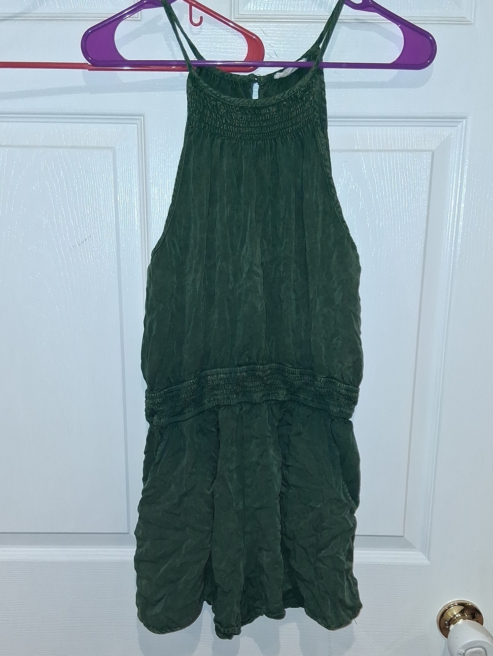LA MIEL Olive Green Smocked Halter Dress